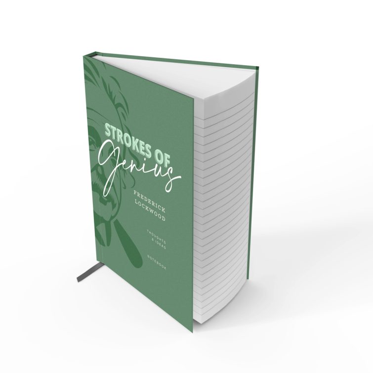 Green notebook cover design with artistic illustration, featuring one photo on the back cover.