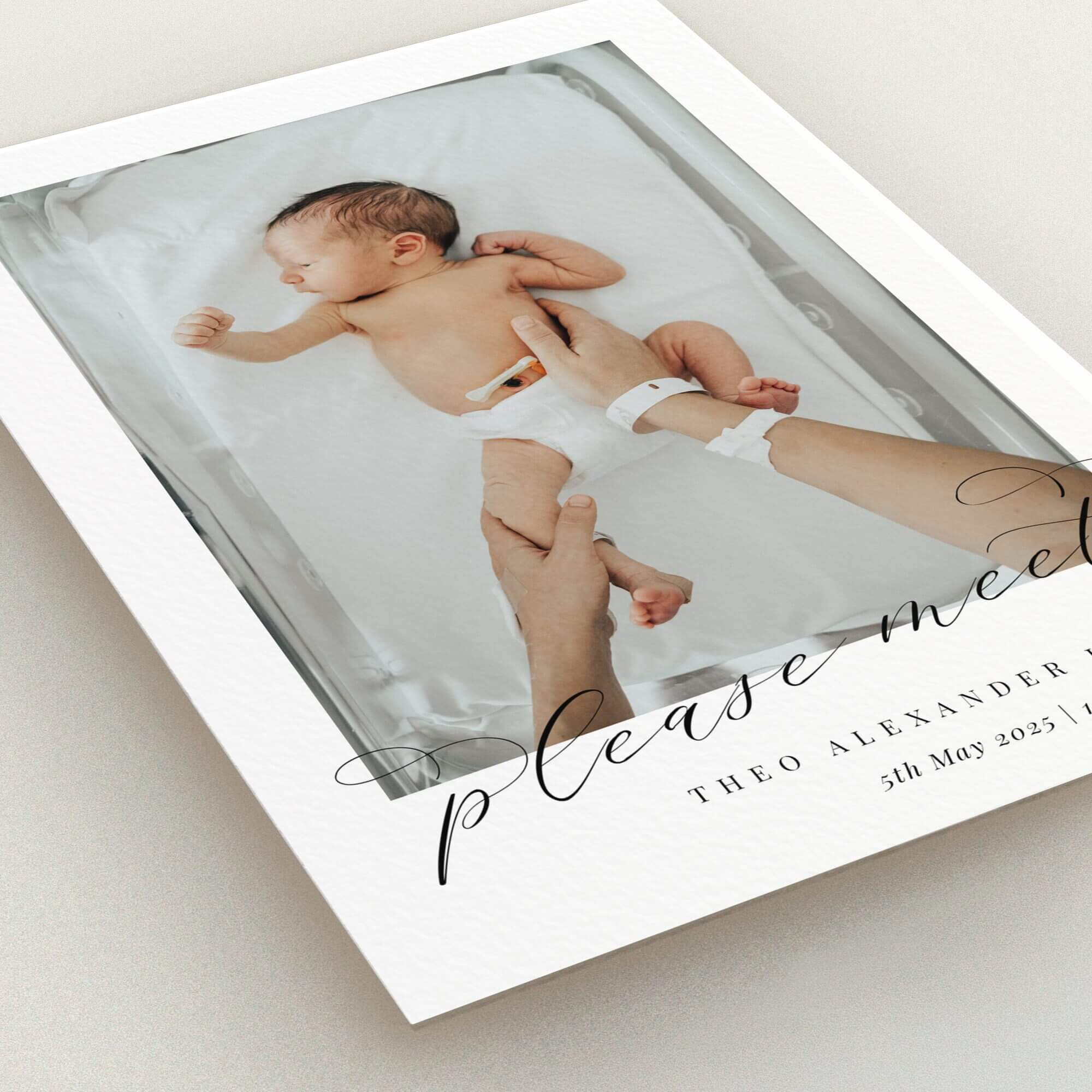 Birth announcement card design with one photo.