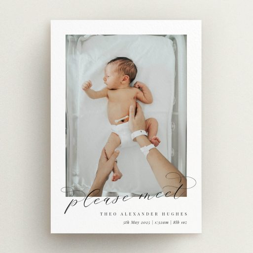 Birth announcement card design with one photo.
