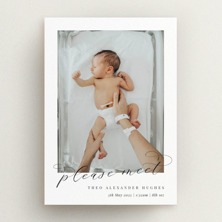 Birth announcement card design with one photo.