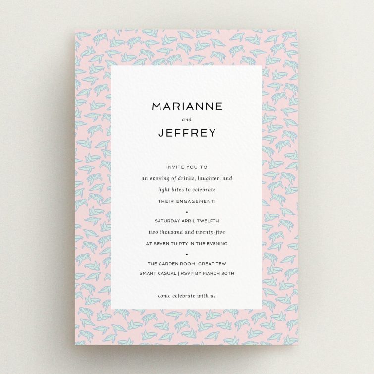 Floral engagement party invitations design with pastel background and no photos.