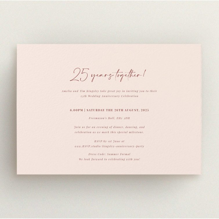 Elegant 25th anniversary party invitations design on cream background with no photos