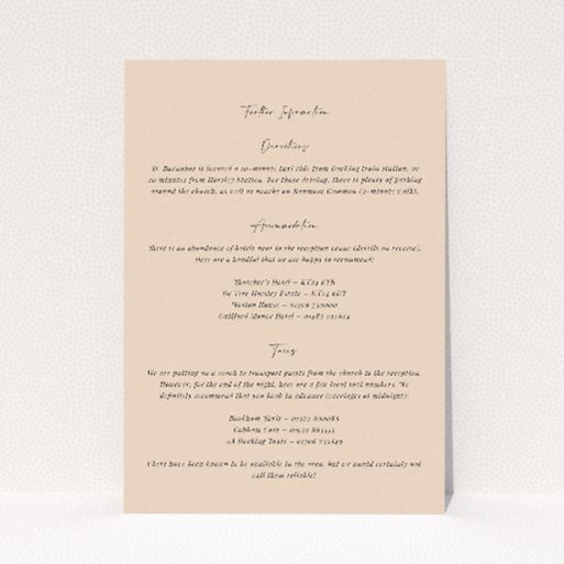 Top Date suite information insert card for A5 wedding invitation. This is a view of the front