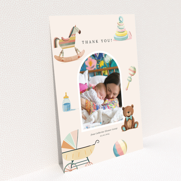 Baby thank you card reverse side with one photo area design named Portrait