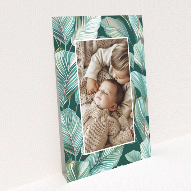 Baby thank you card reverse side design with one photo placeholder - Portrait