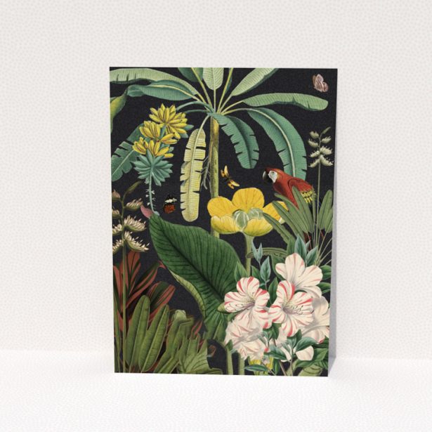 Baby thank you card reverse side design Portrait with botanical illustration and parrot