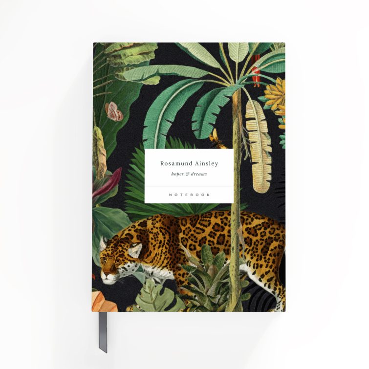 Jungle-themed personalised notebook cover design with one photo, perfect for stylish stationery lovers.