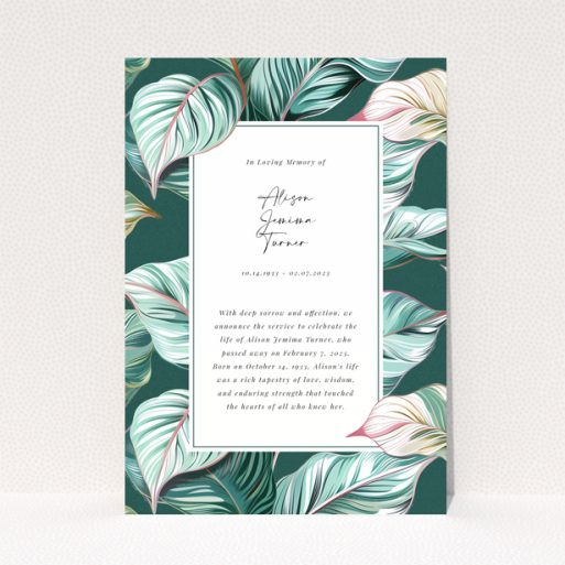 Floral funeral announcement card with no photos