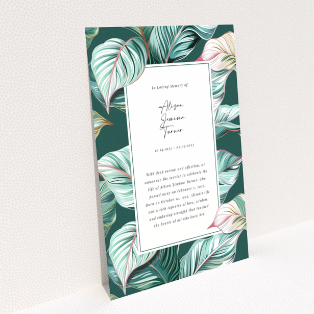 Floral funeral announcement card with no photos