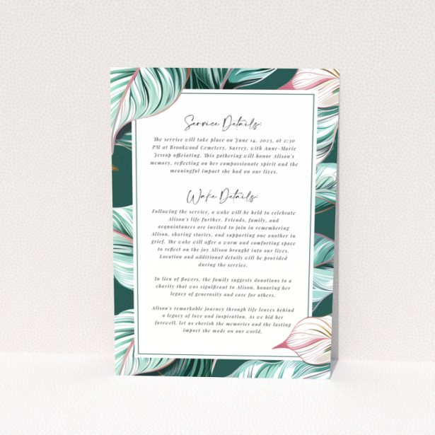 Floral funeral announcement card with no photos