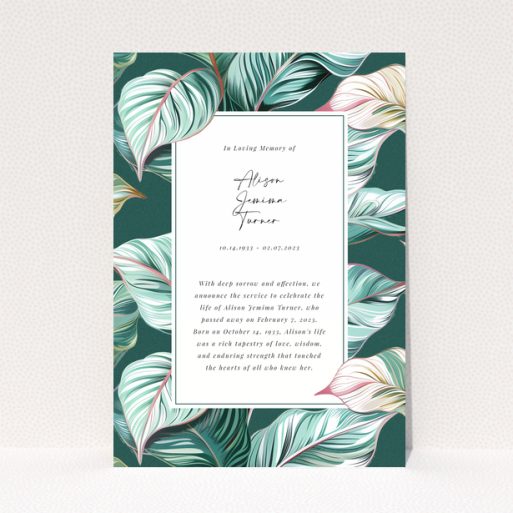 Floral funeral announcement card with no photos