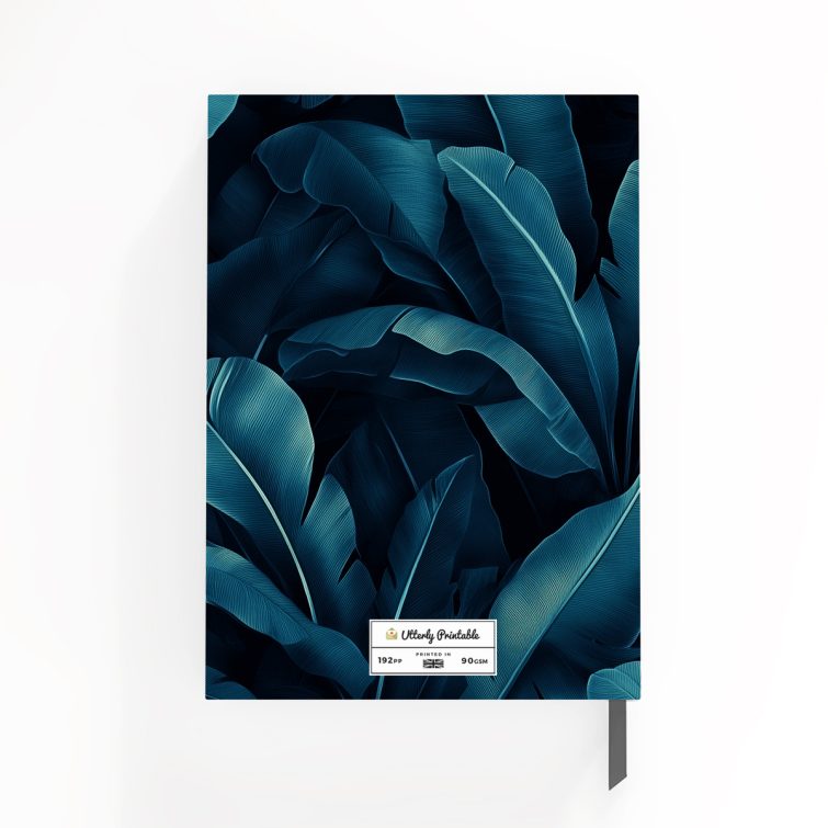 Elegant personalised notebooks design with botanical leaf pattern and one photo placeholder.