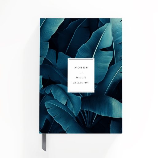 Elegant personalised notebooks design with botanical leaf pattern and one photo placeholder.