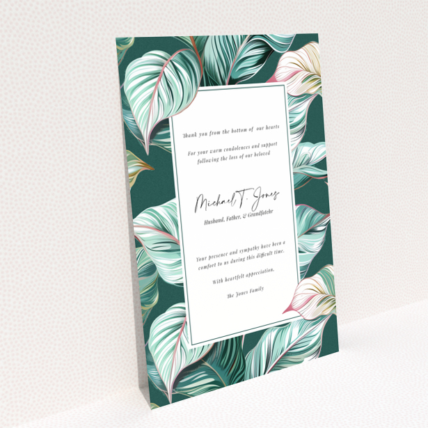 Funeral thank you card design with no photos, reverse side named Portrait