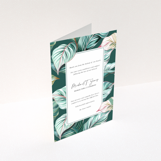 Funeral thank you card with floral border and one photo.