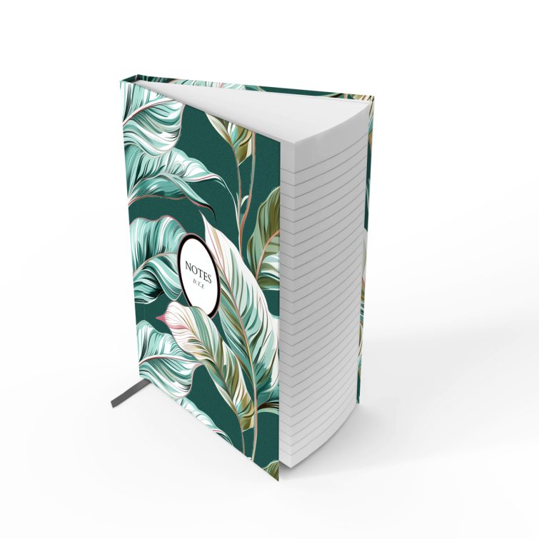 Floral leaf design notebooks with elegant cover and zero photos for personalised stationery.