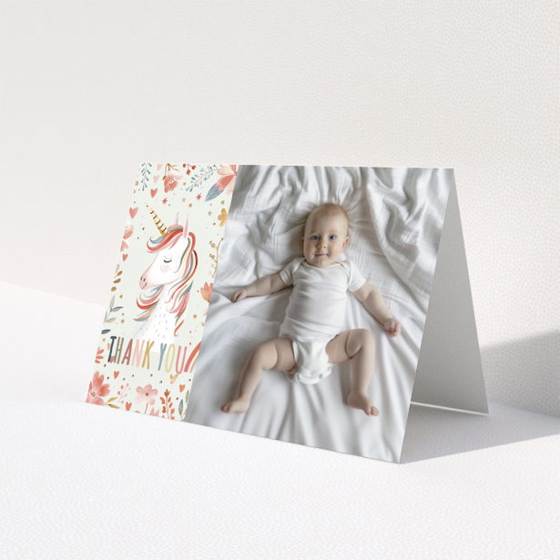 Baby thank you card with unicorn design and baby photo