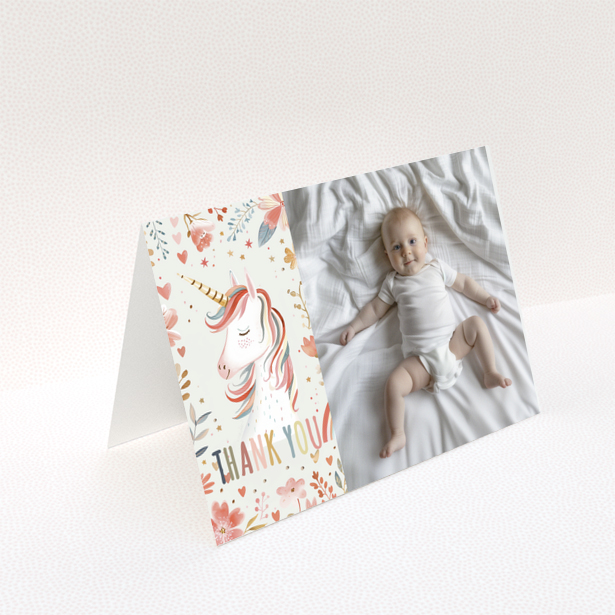 Baby thank you card with unicorn design and baby photo