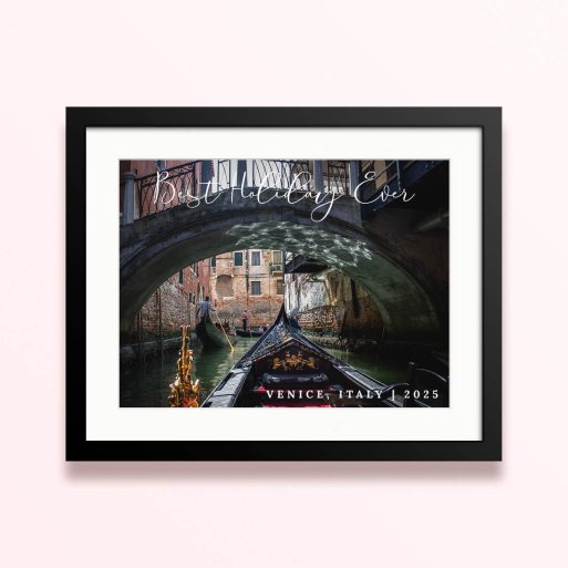 Framed and mounted photo print depicting a Venetian canal with gondolas - 1 photo