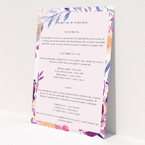 Utterly Printable Above and Below wedding information insert card with floral beauty and delicate elegance This image shows the front and back sides together