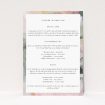 Wedding information insert card with soft brushstroke background and sleek black border, part of the "Academy Brushwork" stationery suite, reflecting artisanal charm and modern elegance This is a view of the front
