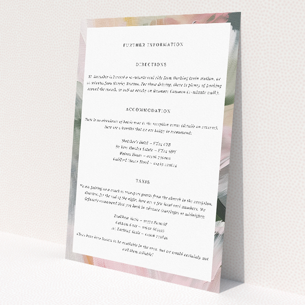 Wedding information insert card with soft brushstroke background and sleek black border, part of the 'Academy Brushwork' stationery suite, reflecting artisanal charm and modern elegance This is a view of the front