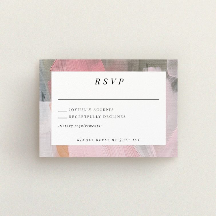 Artistic Academy Brushwork RSVP Card - Pastel Brushstrokes, Sleek Black Border - Utterly Printable. This is a view of the front