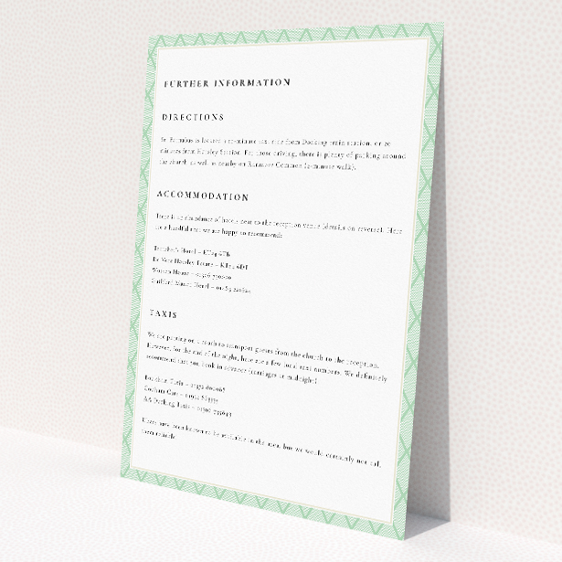 Utterly Printable Art Deco Triangles Wedding Information Insert Card. This image shows the front and back sides together