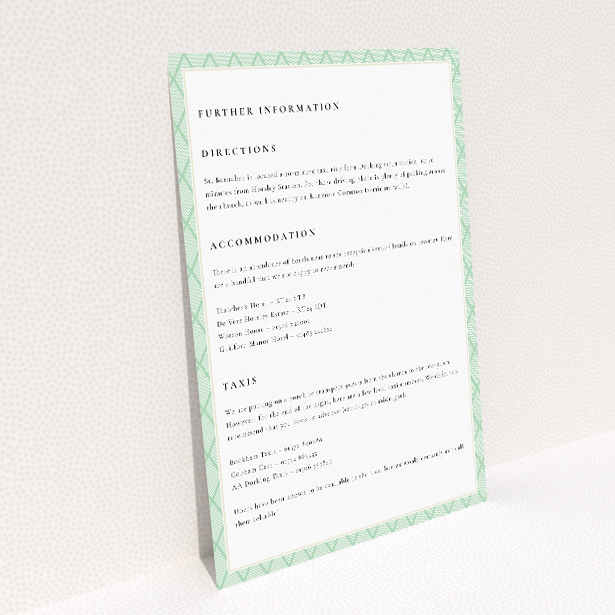 Utterly Printable Art Deco Triangles Wedding Information Insert Card. This image shows the front and back sides together