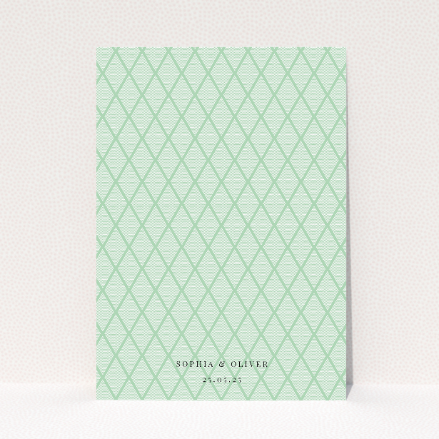 Art Deco Triangles Save the Date Card - Elegant geometric pattern in mint green on white background. This is a view of the back