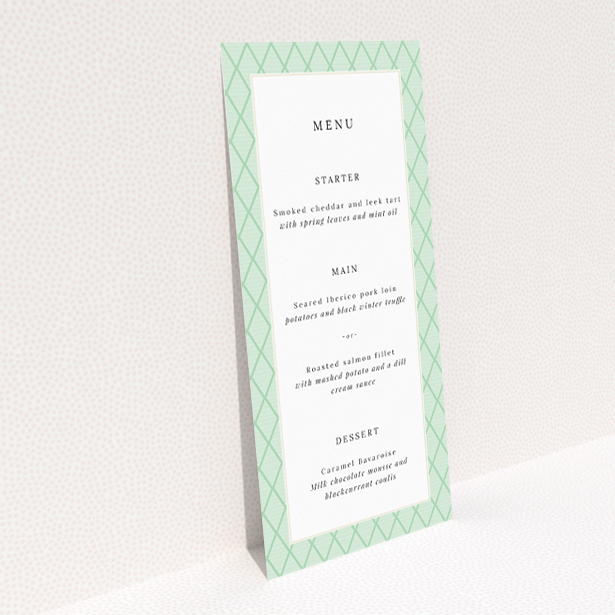 Utterly Printable Art Deco Triangles wedding menu design with geometric patterns and sophisticated colour palette, perfect for stylish and memorable wedding celebrations This is a view of the back