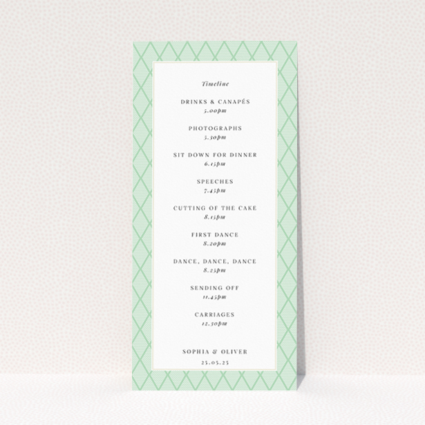 Utterly Printable Art Deco Triangles wedding menu design with geometric patterns and sophisticated colour palette, perfect for stylish and memorable wedding celebrations This is a view of the back