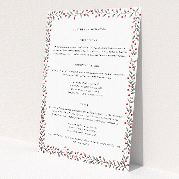 Utterly Printable Berry Garland Row Wedding Information Insert Card. This image shows the front and back sides together