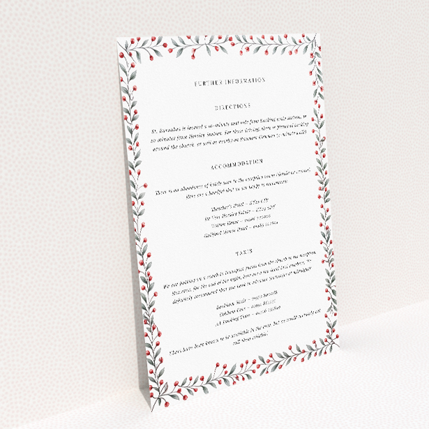 Utterly Printable Berry Garland Row Wedding Information Insert Card. This image shows the front and back sides together