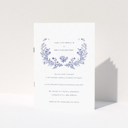 Utterly Printable Blue Floral Elegance Wedding Order of Service Booklet Template. This is a view of the front