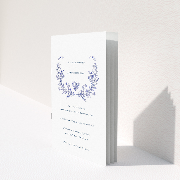 Utterly Printable Blue Floral Elegance Wedding Order of Service Booklet Template. This image shows the front and back sides together