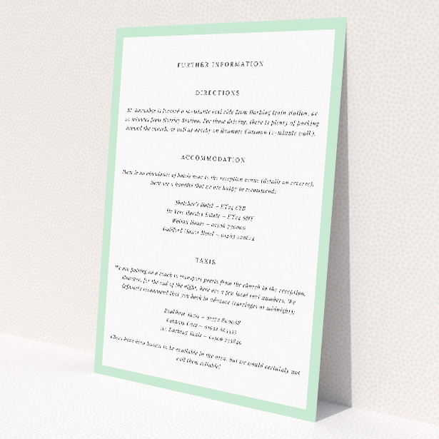 Wedding information insert card with minimalist charm and refined detailing, part of the "Border Elegance" stationery suite. This image shows the front and back sides together