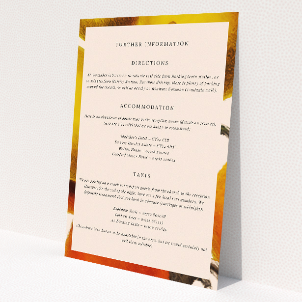 Wedding information insert card with hand-painted fruits and leaves, part of the 'Botanical Bounty' suite, capturing the lush allure of a fruitful garden for a joyously lavish celebration blending classic elegance with whimsical charm This is a view of the front