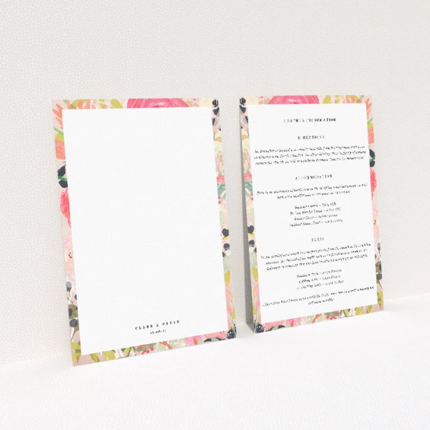 Brighton Blooms wedding information insert card with vibrant watercolour florals. This image shows the front and back sides together
