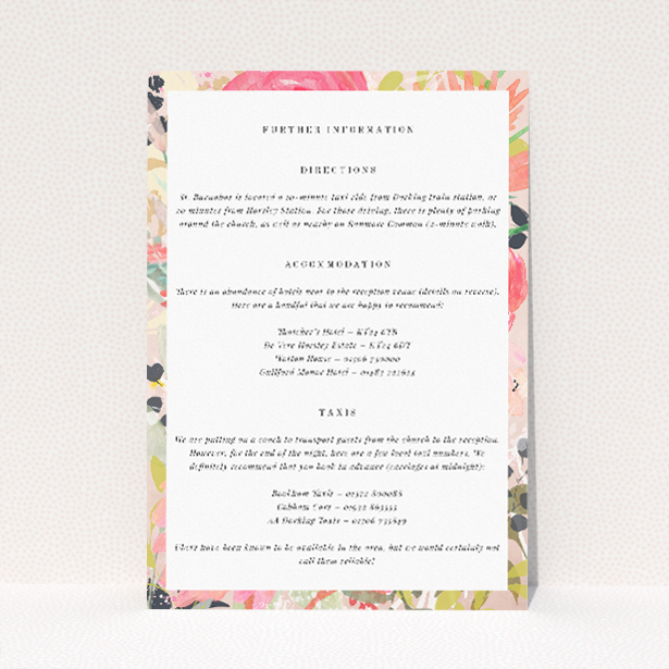 Brighton Blooms wedding information insert card with vibrant watercolour florals. This is a view of the front