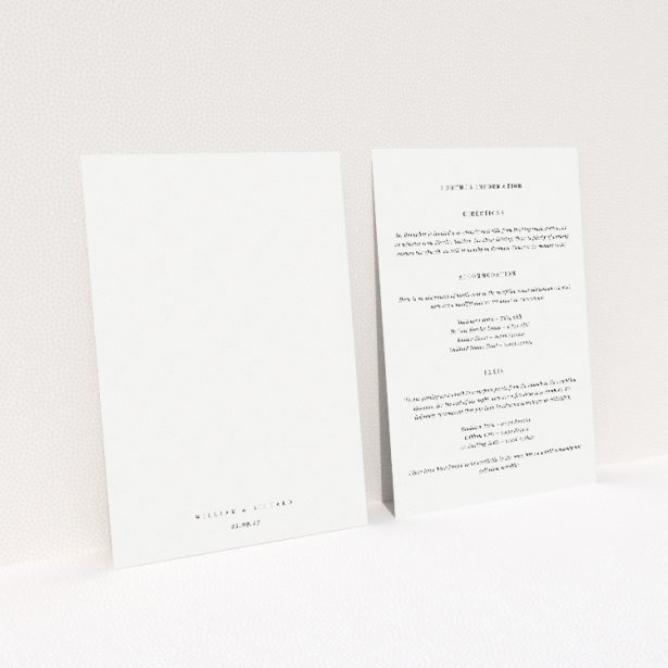 Chiming wedding information insert card with monochromatic palette and bell motif. This image shows the front and back sides together