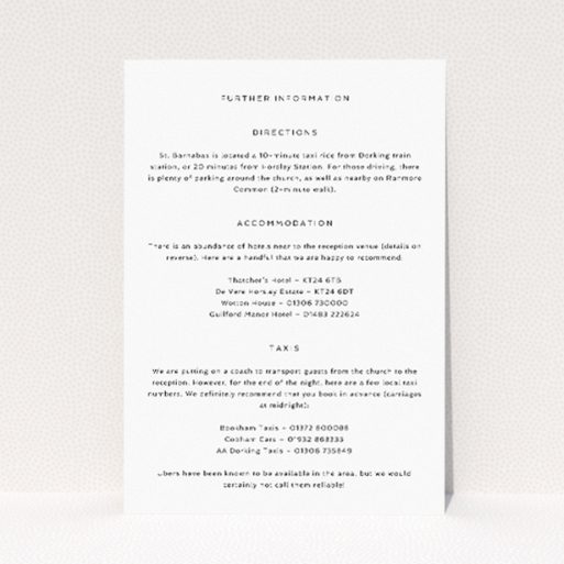 Wedding information insert card with avant-garde elegance, bold intersecting lines, and contemporary monochrome palette from the Criss Cross suite. This is a view of the front