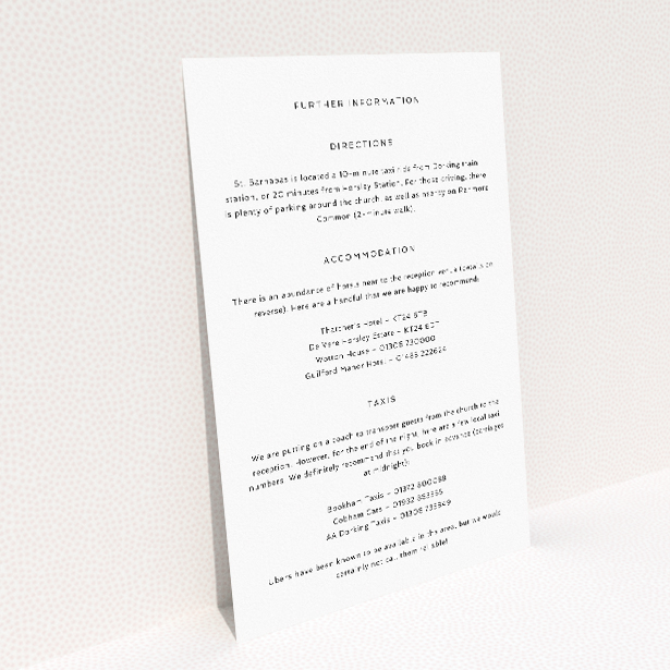 Wedding information insert card with avant-garde elegance, bold intersecting lines, and contemporary monochrome palette from the Criss Cross suite. This image shows the front and back sides together