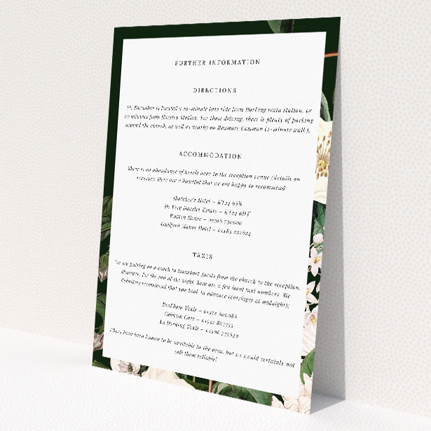 Utterly Printable Engraved Elegance Wedding Information Insert Card. This image shows the front and back sides together