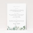 Utterly Printable Eucalyptus Bloom Wedding Information Insert Card. This is a view of the front