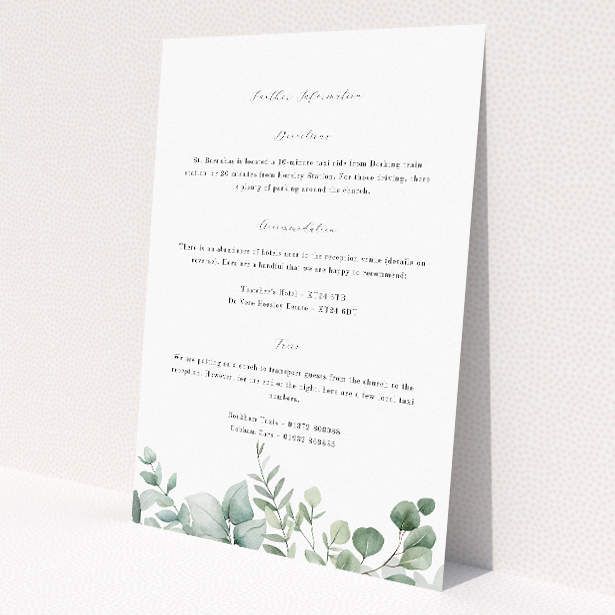 Utterly Printable Eucalyptus Bloom Wedding Information Insert Card. This is a view of the front