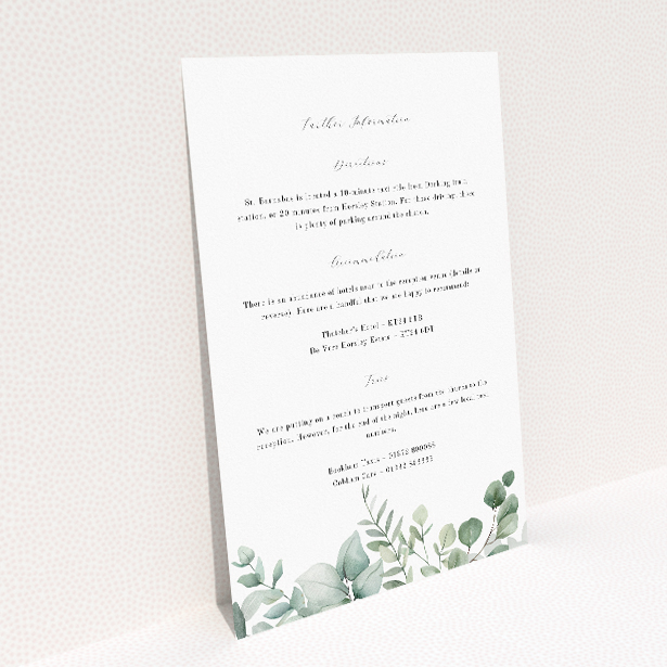 Utterly Printable Eucalyptus Bloom Wedding Information Insert Card. This image shows the front and back sides together