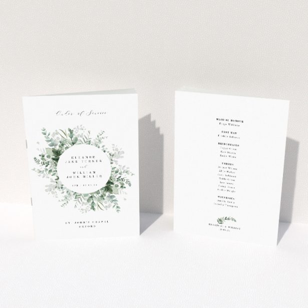 Utterly Printable Eucalyptus Bloom Wedding Order of Service A5 Booklet Template. This image shows the front and back sides together