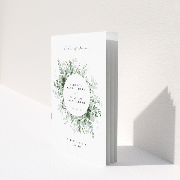 Utterly Printable Eucalyptus Bloom Wedding Order of Service A5 Booklet Template. This image shows the front and back sides together