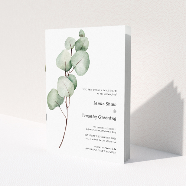 Utterly Printable Eucalyptus Swirls Wedding Order of Service A5 Booklet Template. This image shows the front and back sides together